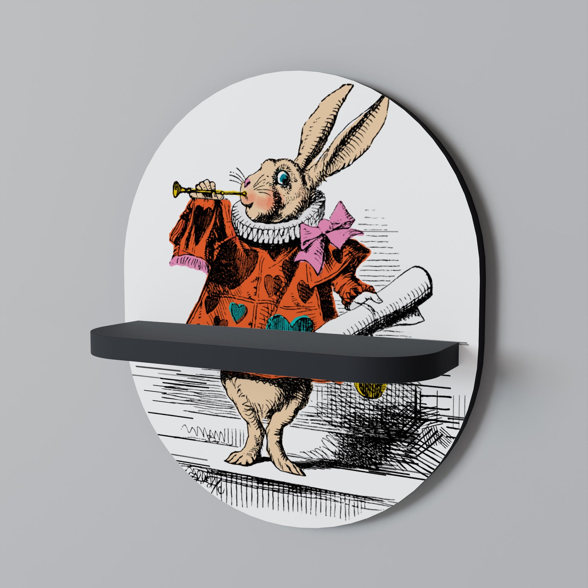 Étagère ovale colorée en forme de lapin blanc, finition noire
