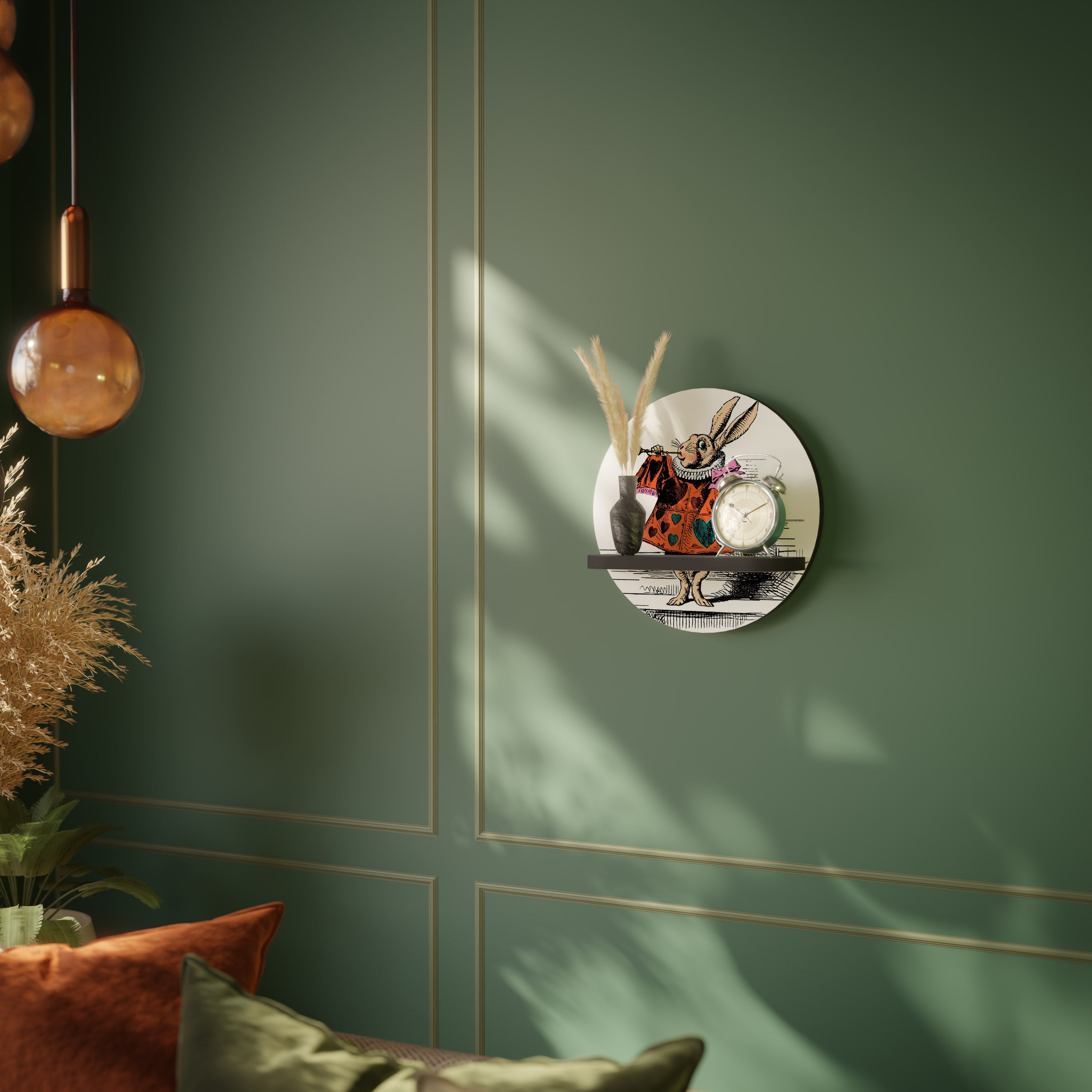 Étagère ronde colorée en forme de lapin blanc, finition noire