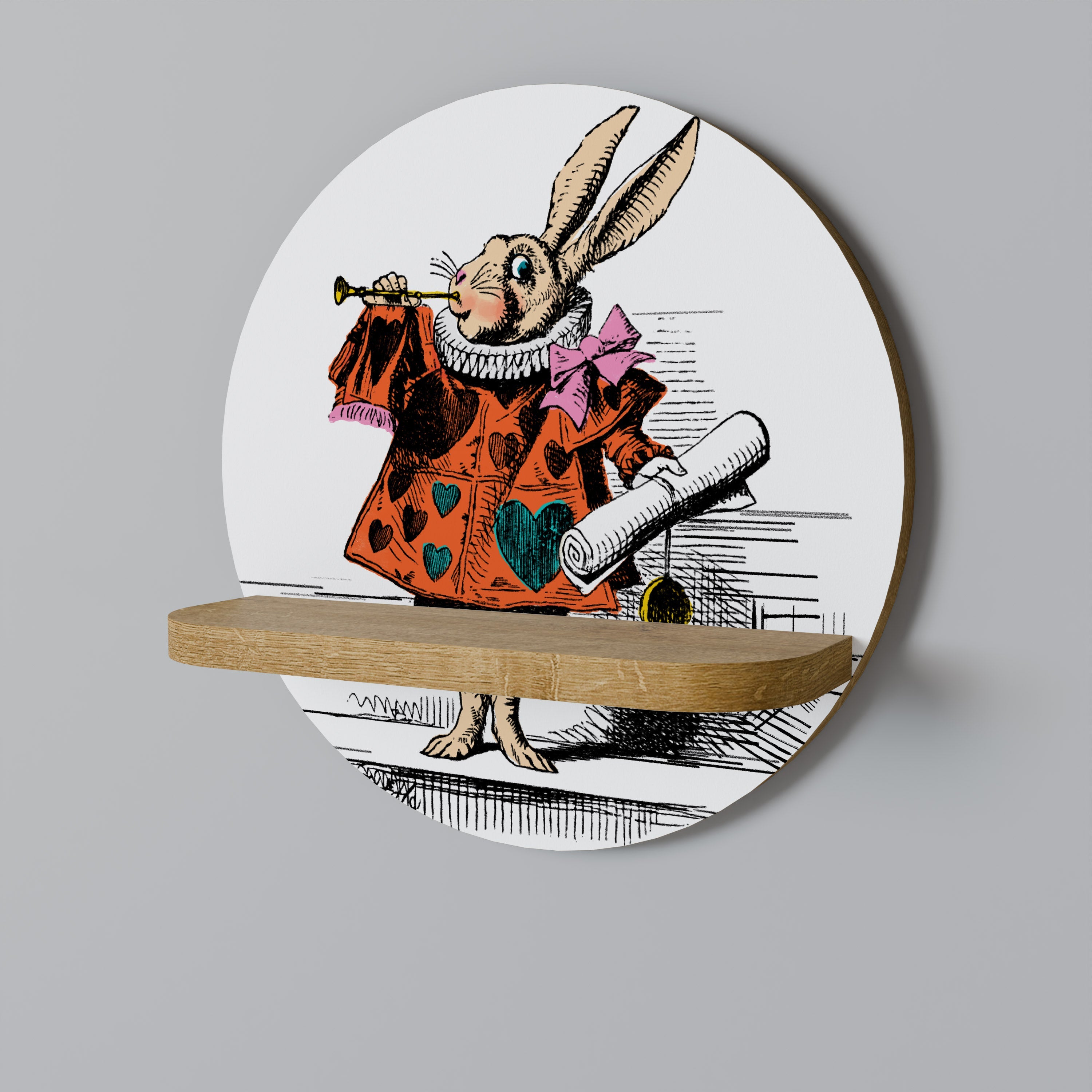 Étagère ronde colorée en forme de lapin blanc effet chêne