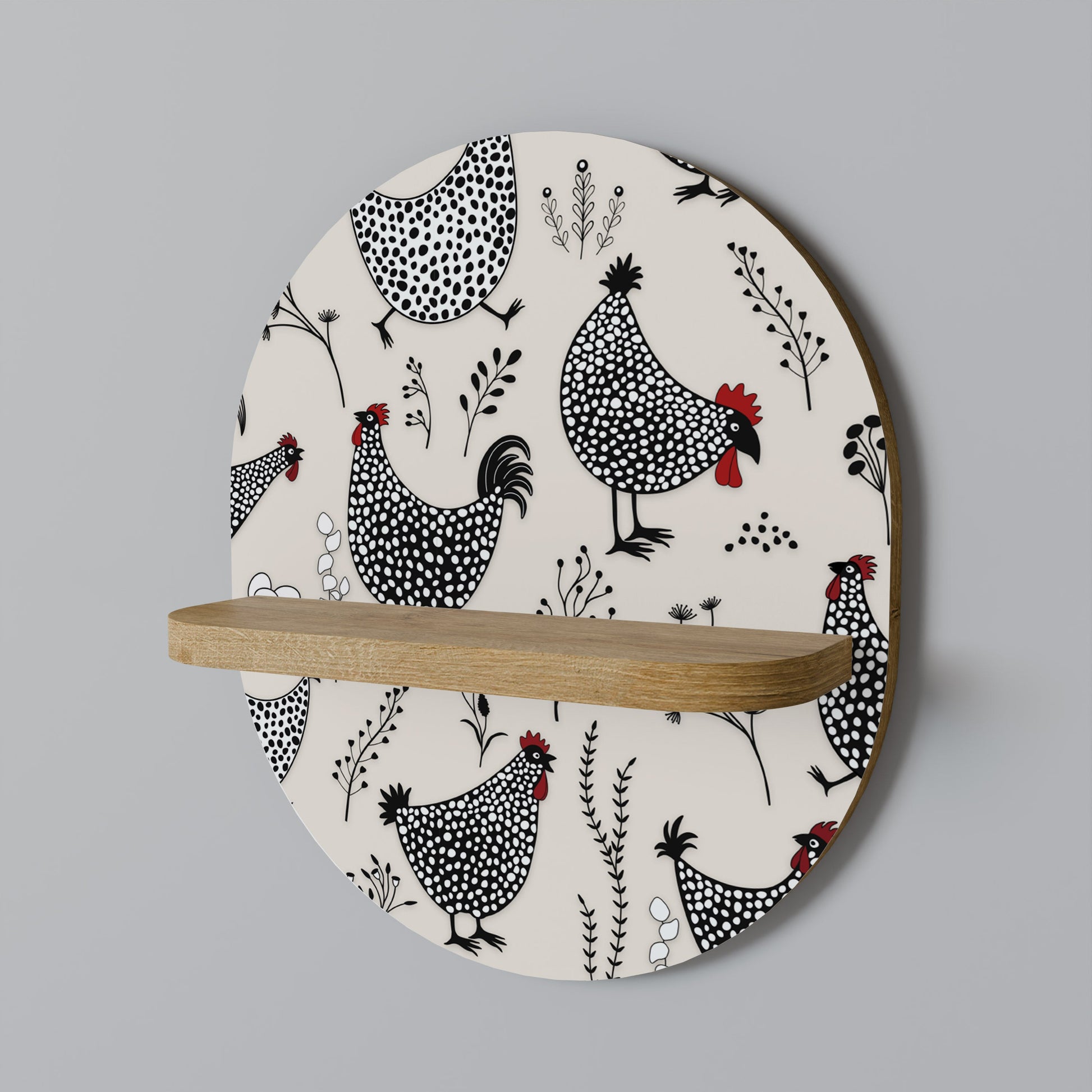 HAPPY HENS Oval Art Shelf In Oak Effect