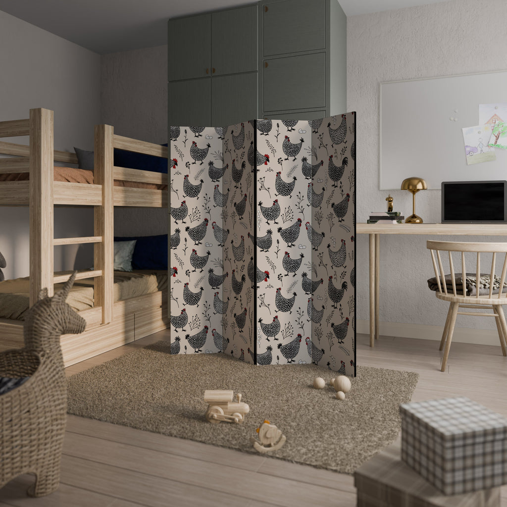 Paravent décoratif à 4 panneaux HAPPY HENS