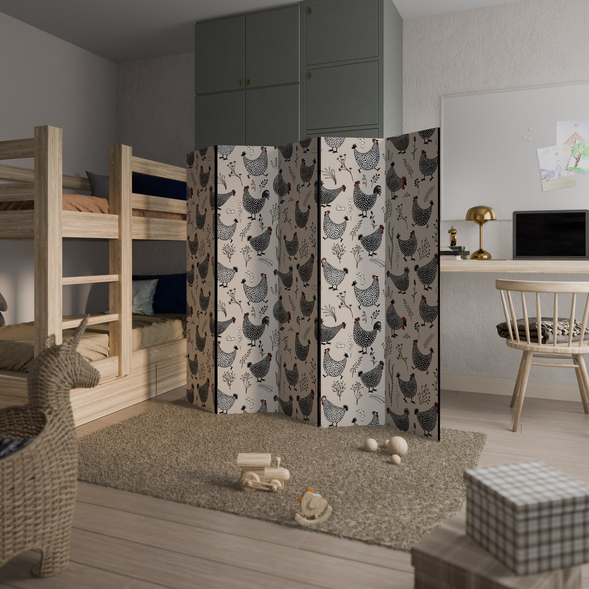 HAPPY HENS 5-Panel Room Divider