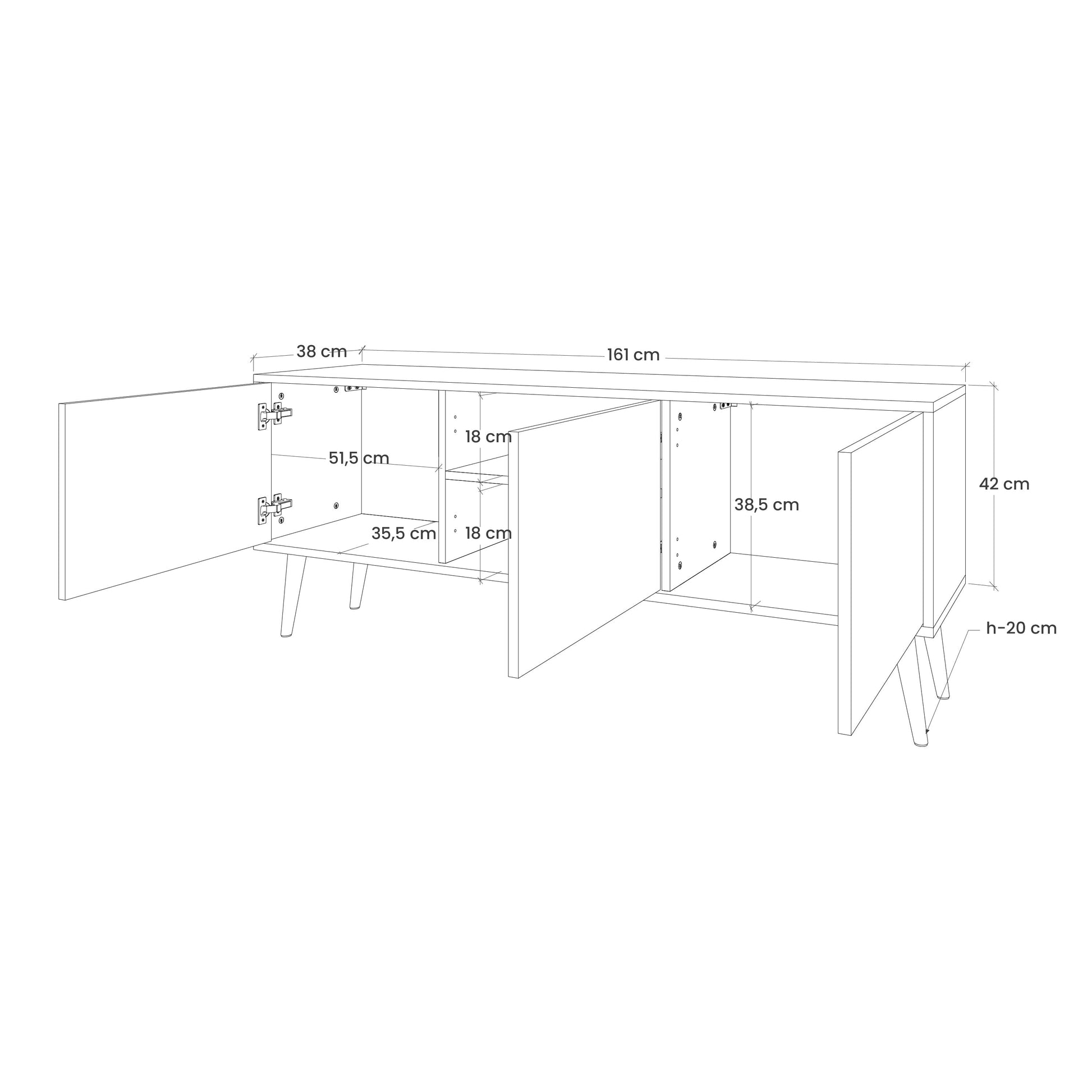 Meuble TV 3 portes ILLUSIONARY LATTICE en finition grise