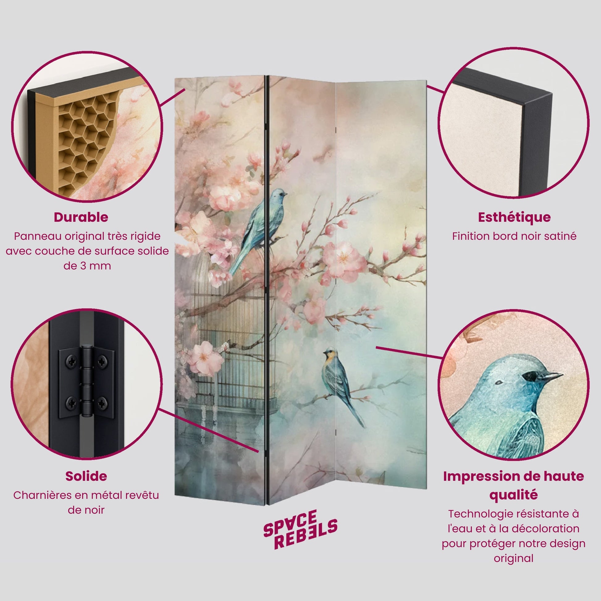 Paravent décoratif à 3 panneaux « FLEURS JAPONAISE »